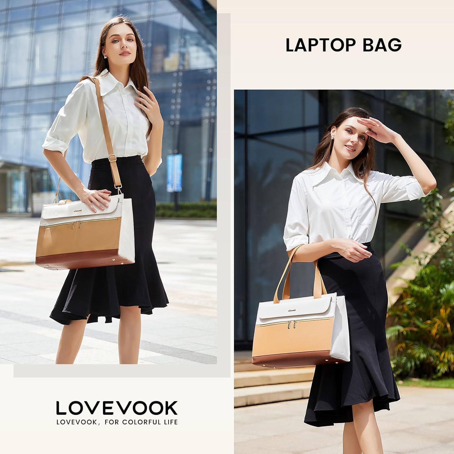 Thumbnail 1 de LOVEVOOK Sac cabas femme grande capacité pour ordinateur portable jusqu’à 15,6 pouces, imperméable, abricot