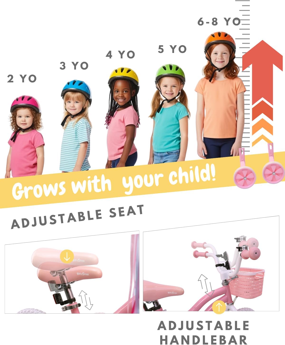Detalle 2 de Bicystar Girls Bike for Kids Ages 2–5, 12/14/16/18 Inch Pink Bicycle with Training Wheels, Basket & Streamers
