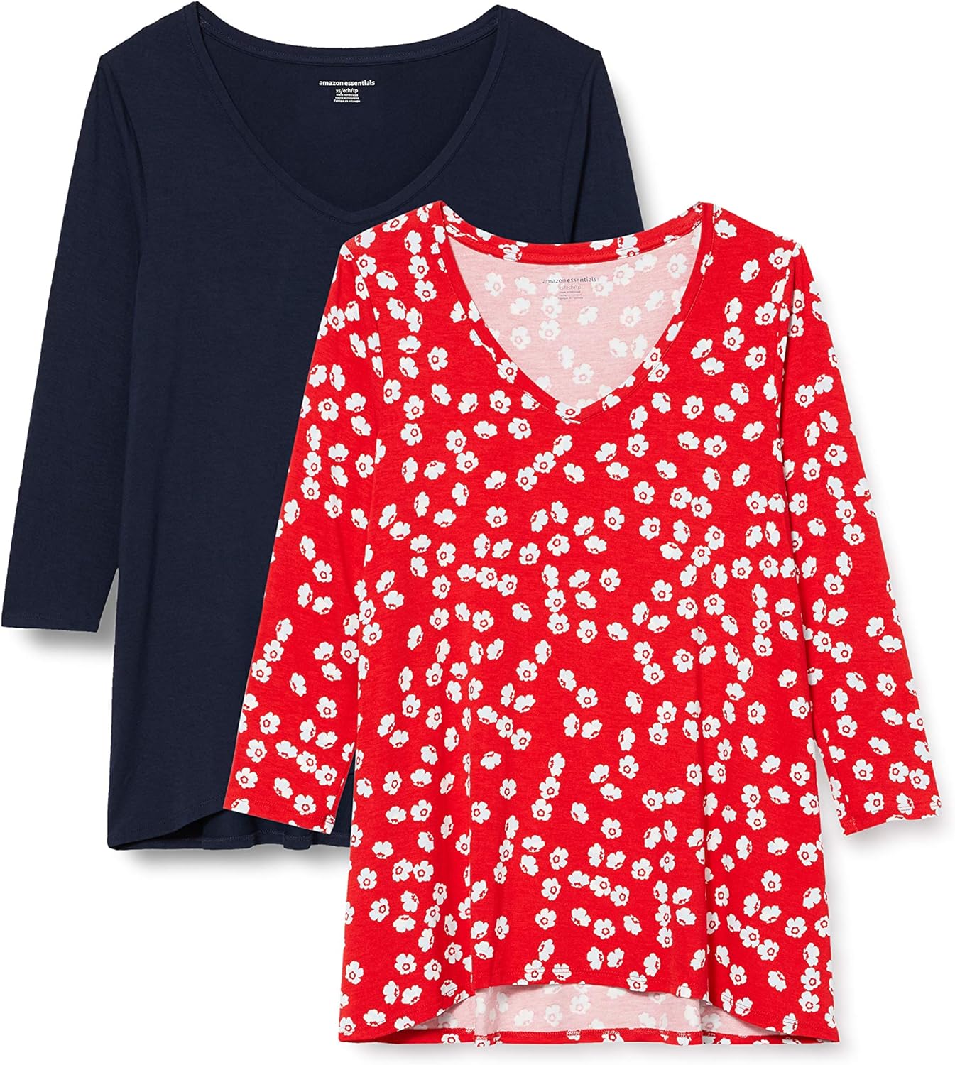 Thumbnail 6 de Amazon Essentials Damen Swing-T-Shirt mit 3/4-Ärmeln und V-Ausschnitt (2er-Pack) – Viskose-Stretch-Jersey