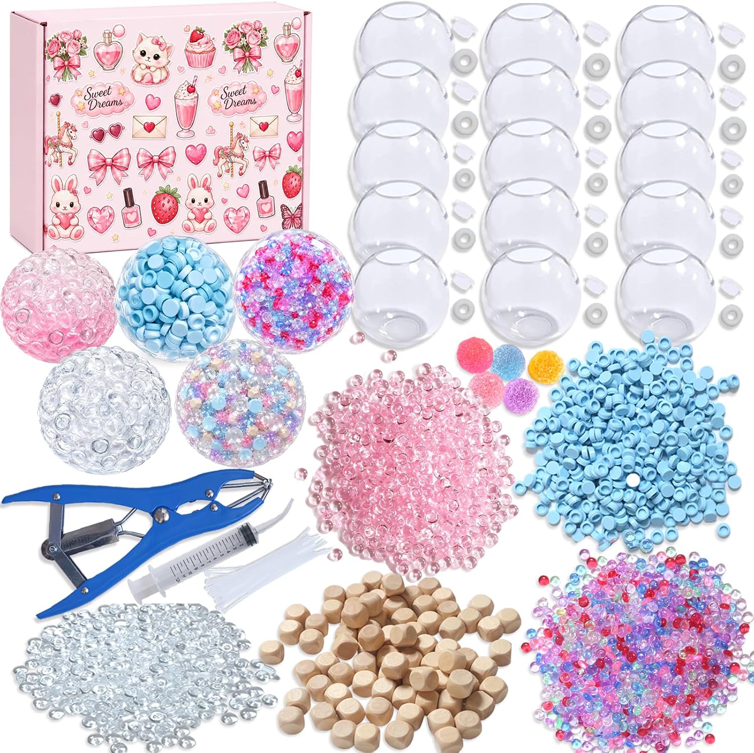 Detalle de VIVIMAGIS DIY Stress Ball Making Kit, 15 Clear TPR Shells, Pump and Expander