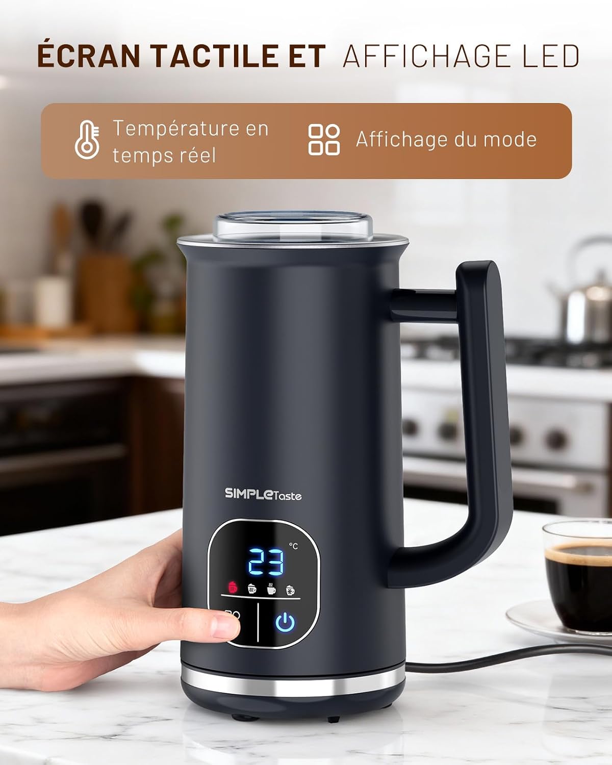 Detalle de SIMPLETASTE Mousseur à Lait Électrique 4-en-1: mousse chaude/froide et latte prêt en 2 minutes