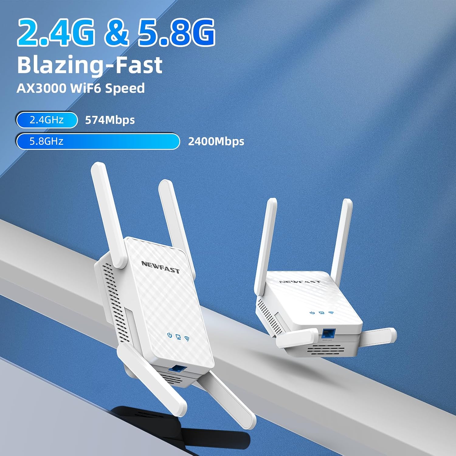 Detalle 2 de NEWFAST 3000Mbps WiFi 6 Extender, Dual-Band with Gigabit Ethernet