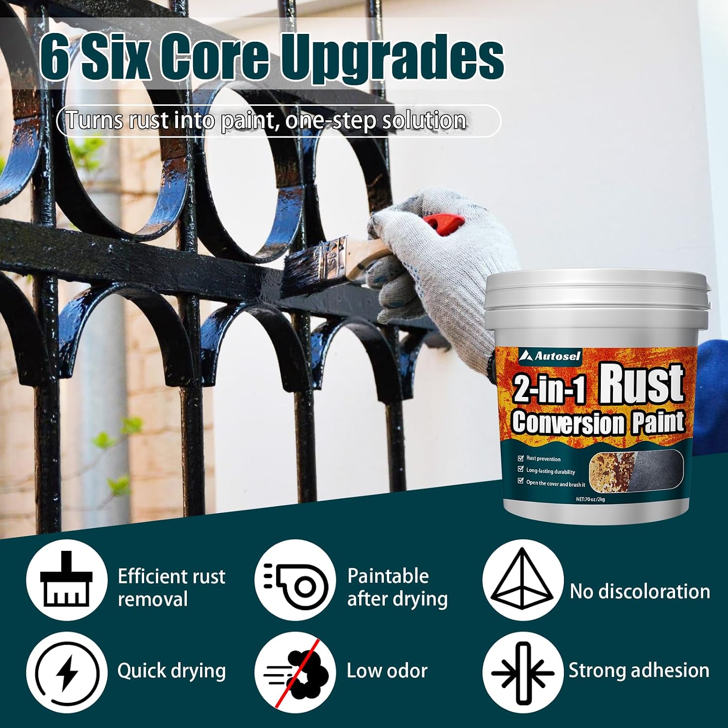 Thumbnail 2 de Autosel 2-in-1 Rust Converter & Metal Primer, Black, 70.5 oz