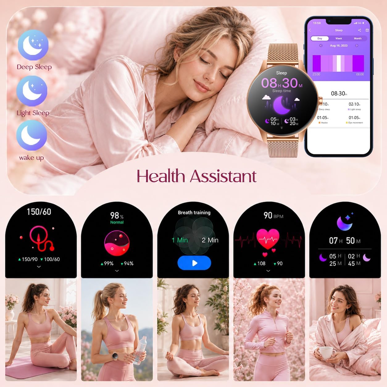 Detalle de Smart Watch Fitness Tracker Women: 1.27'' HD Screen, Calling, Health Monitoring and 114 Sport Modes