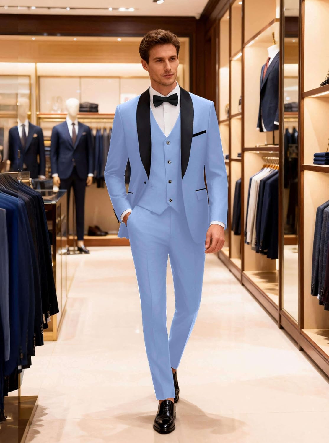 Thumbnail 2 de WULFUL Men's 3 Piece Slim Fit Tuxedo Set: Jacket, Vest & Pants