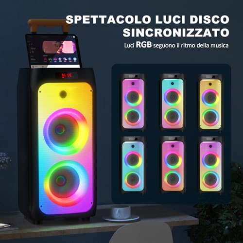 Thumbnail 6 de JYX Karaoke: Sistema PA portatile con 2 microfoni wireless, 800W e luci RGB