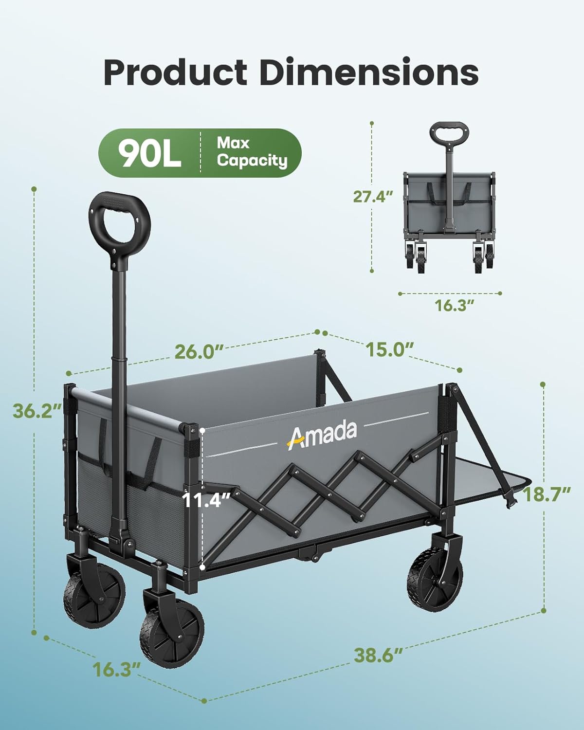 Thumbnail 4 de AMADA HOMEFURNISHING Chariot d'épicerie Pliable – 90 L, charge jusqu'à 163 kg, rangement extensible