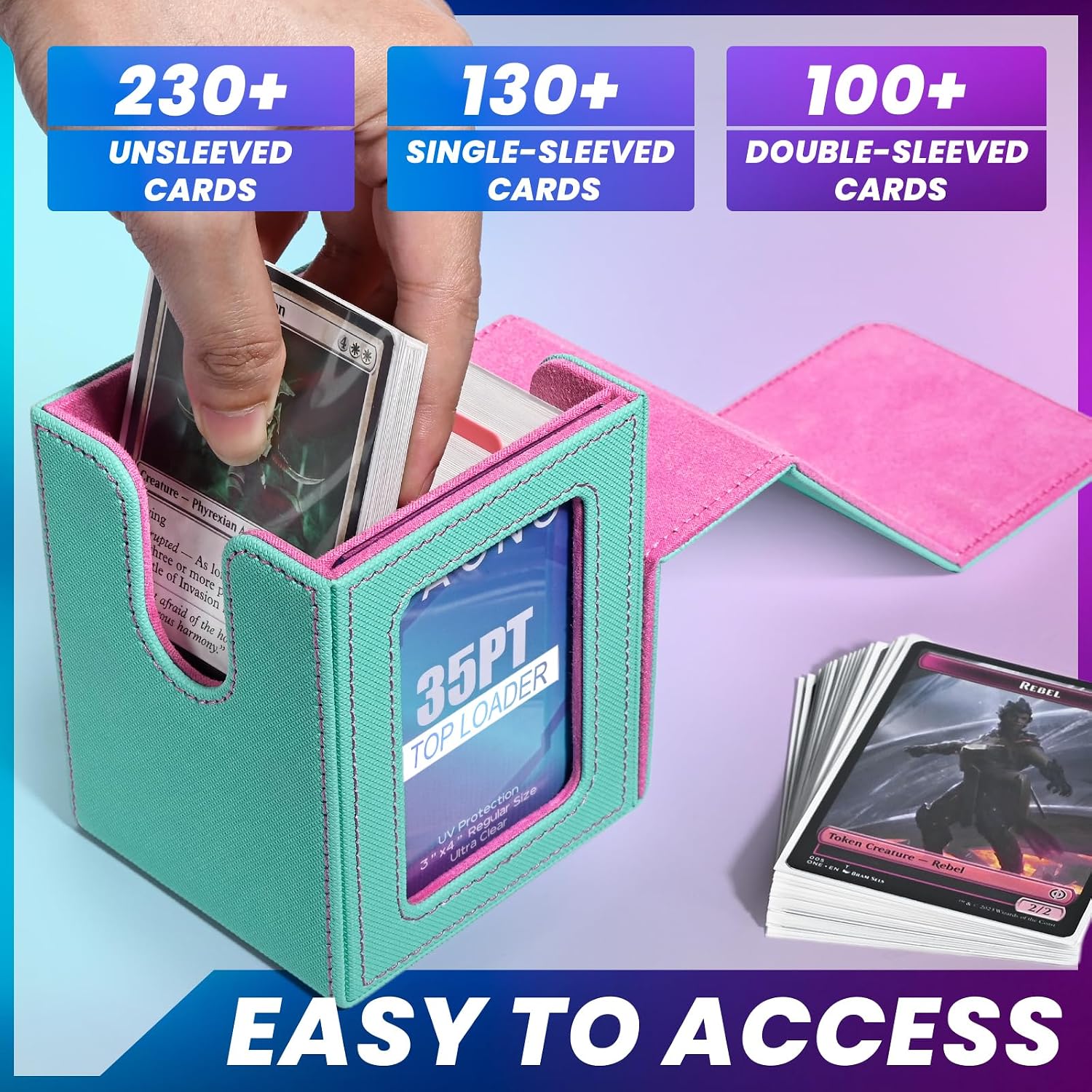 Detalle 2 de UAONO Commander Deck Box Card Case (Turquoise/Pink) for 100+ Double-Sleeved Cards