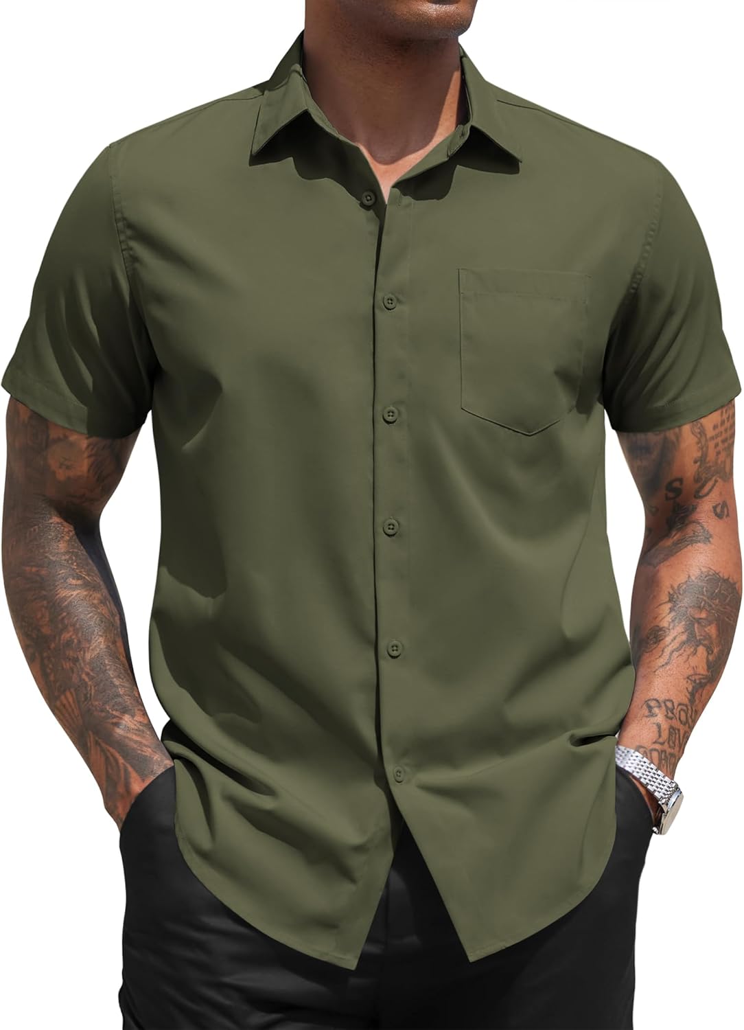 Thumbnail 6 de COOFANDY chemise homme manches courtes d’été, couleur unie avec poche (coupe régulière)