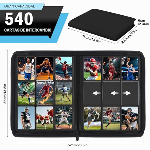Thumbnail 1 de WITHYU Álbum de Colección de Cartas 9 Bolsillos - Capacidad 540 Cartas, Protectora Impermeable con Cremallera (Negro)