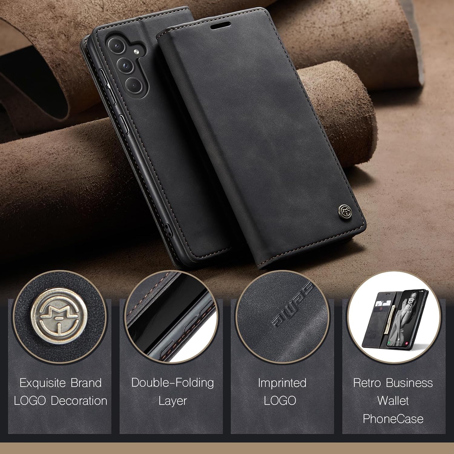 Thumbnail 6 de Lanranwa Samsung Galaxy A36 5G Black PU Leather Flip Case with Card Slots