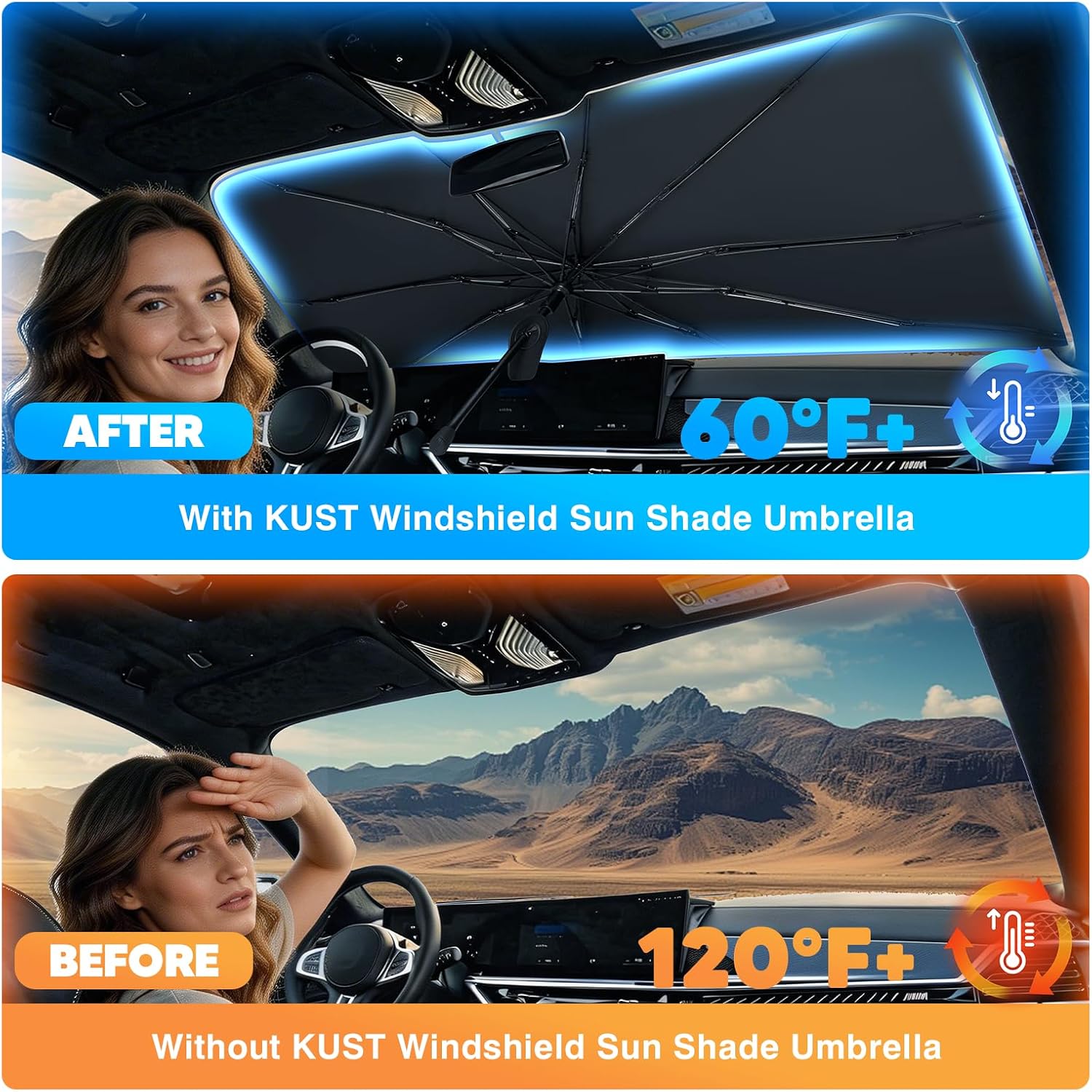 Detalle de KUST Windshield Sun Shade Umbrella for VW Atlas
