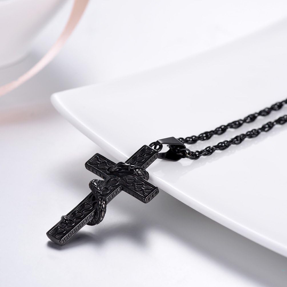 Thumbnail 1 de Collana PROSTEEL personalizzabile con ciondolo croce e serpente in acciaio 316L (placcato oro/nero/blu) con catena regolabile