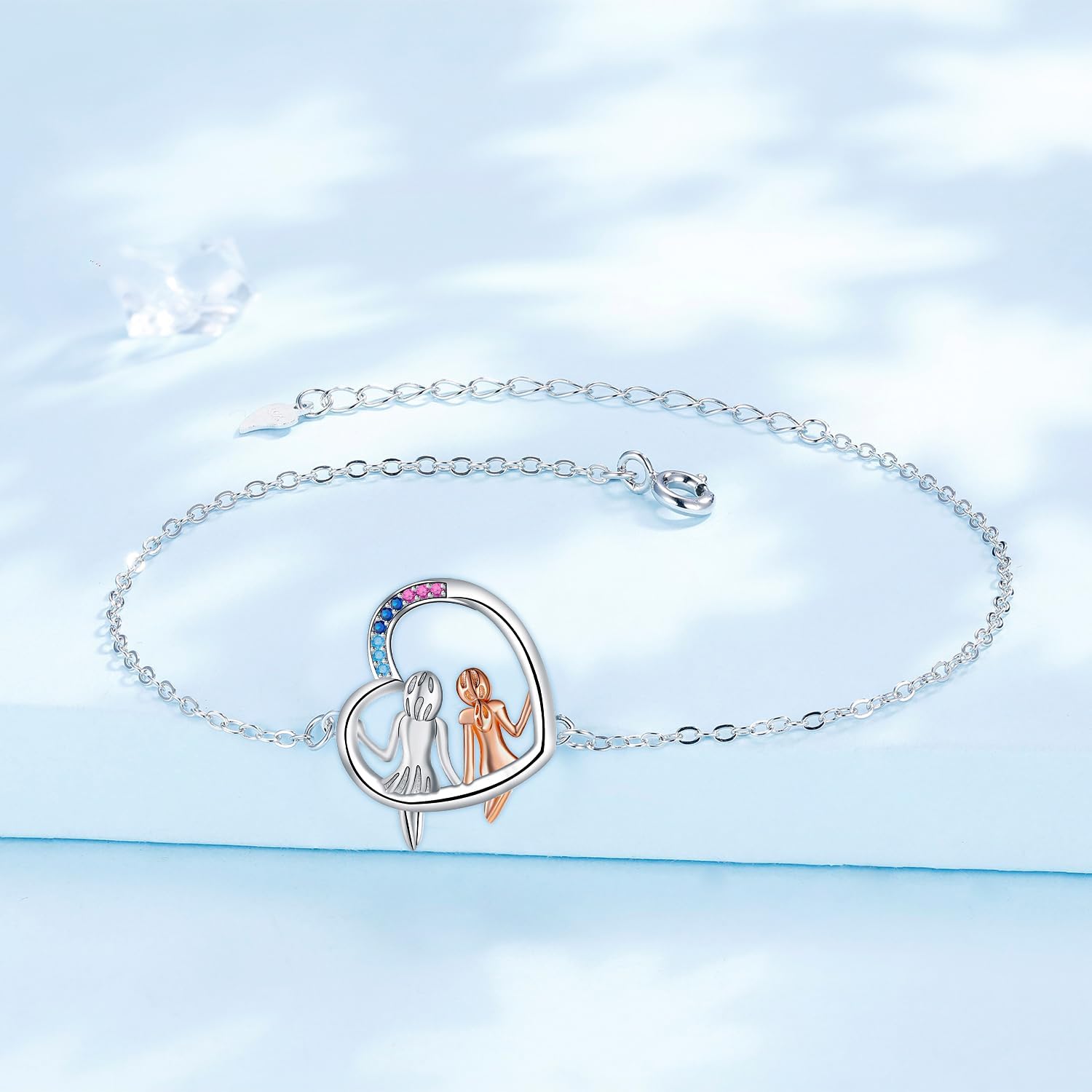 Detalle de Bracelet femme Yinsen en argent sterling 925 réglable avec pendentif cœur (17 + 4 cm)