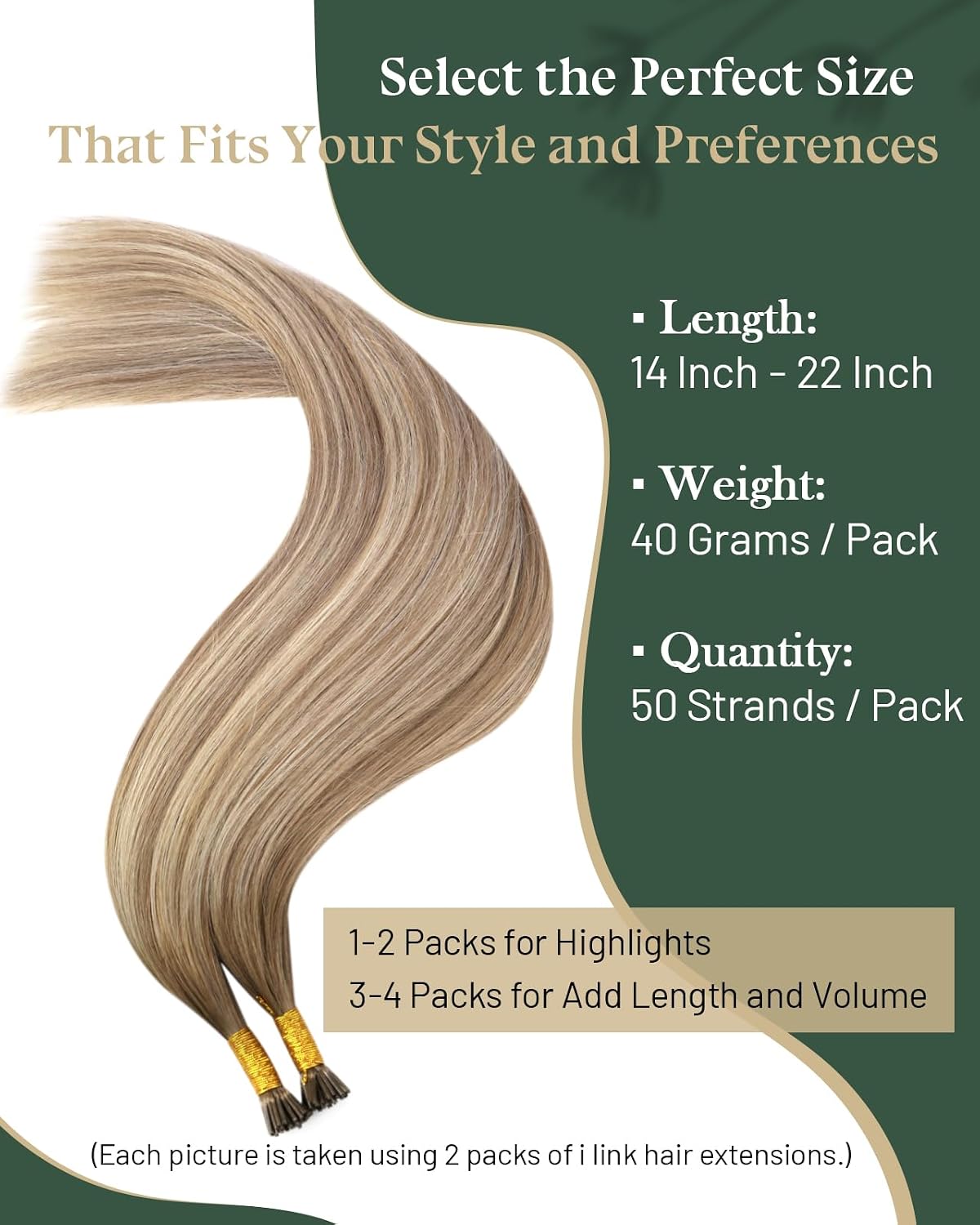 Detalle de Ugeat I-Tip Hair Extensions (Human Hair, Ombre Balayage) — Light Brown Mix Platinum Blonde, 20 Inch, 50S 40G