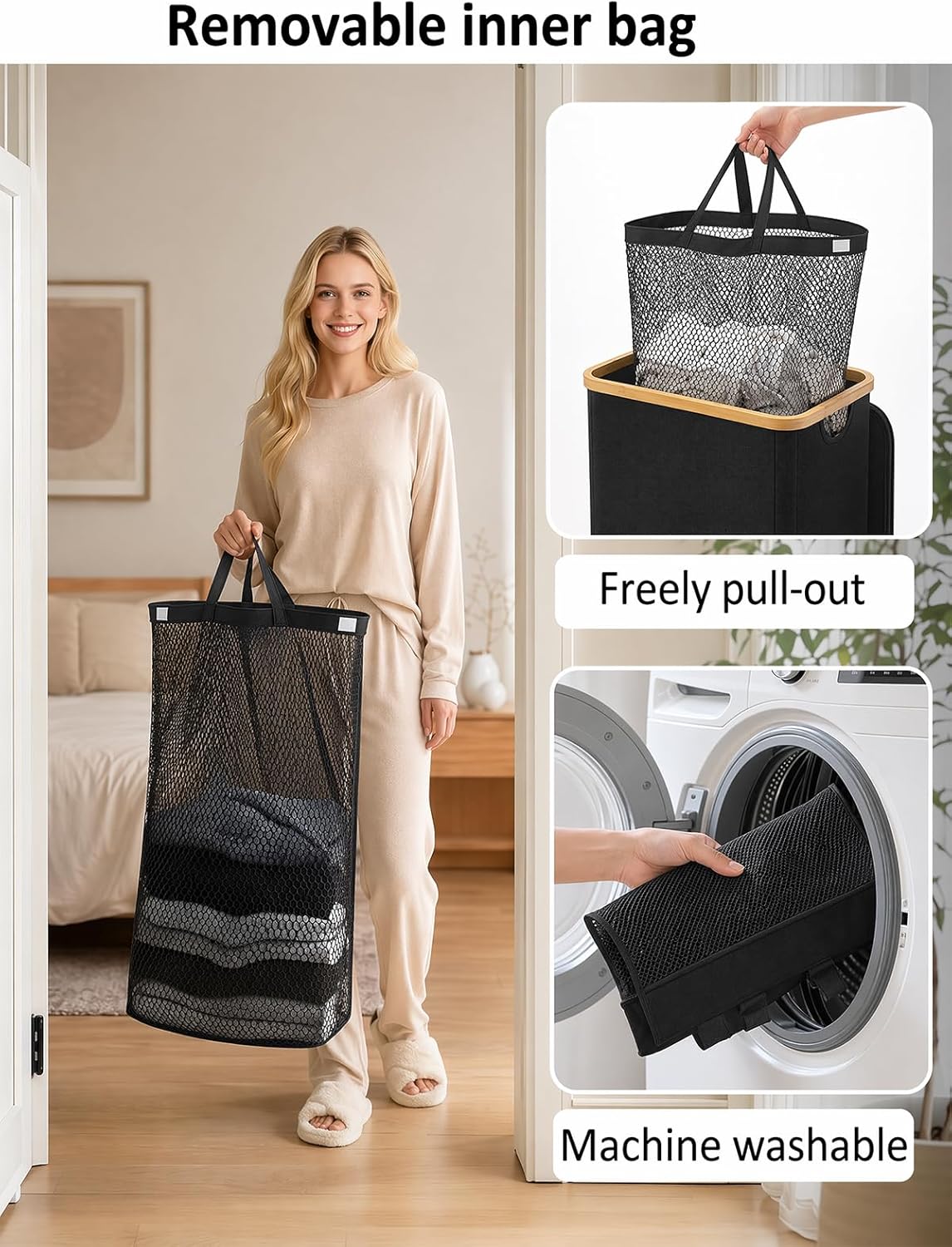 Detalle 2 de iEGrow 110L Laundry Hamper with Lid (Collapsible) in Black
