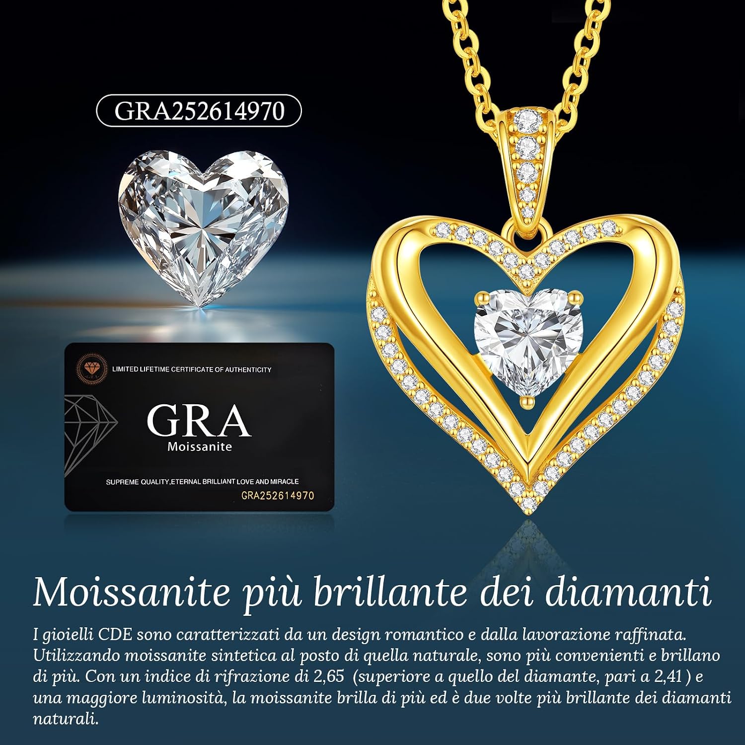 Detalle de Collana Cuore Moissanite Amore Eterno in Argento 925 – CDE Diamonds