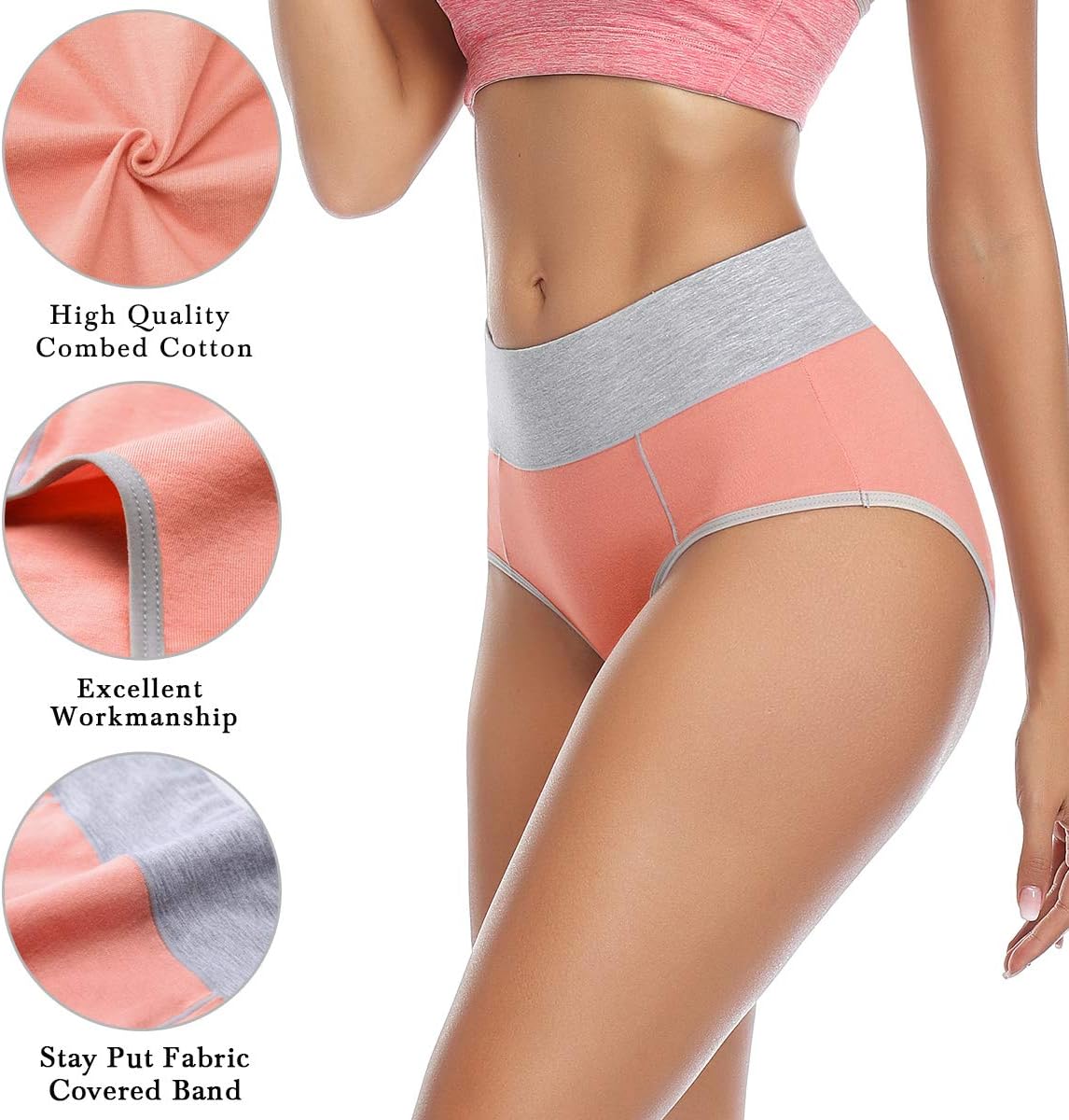 Detalle 2 de Wirarpa Women High Waist Cotton Knickers – Full Coverage Briefs (4 Pack)