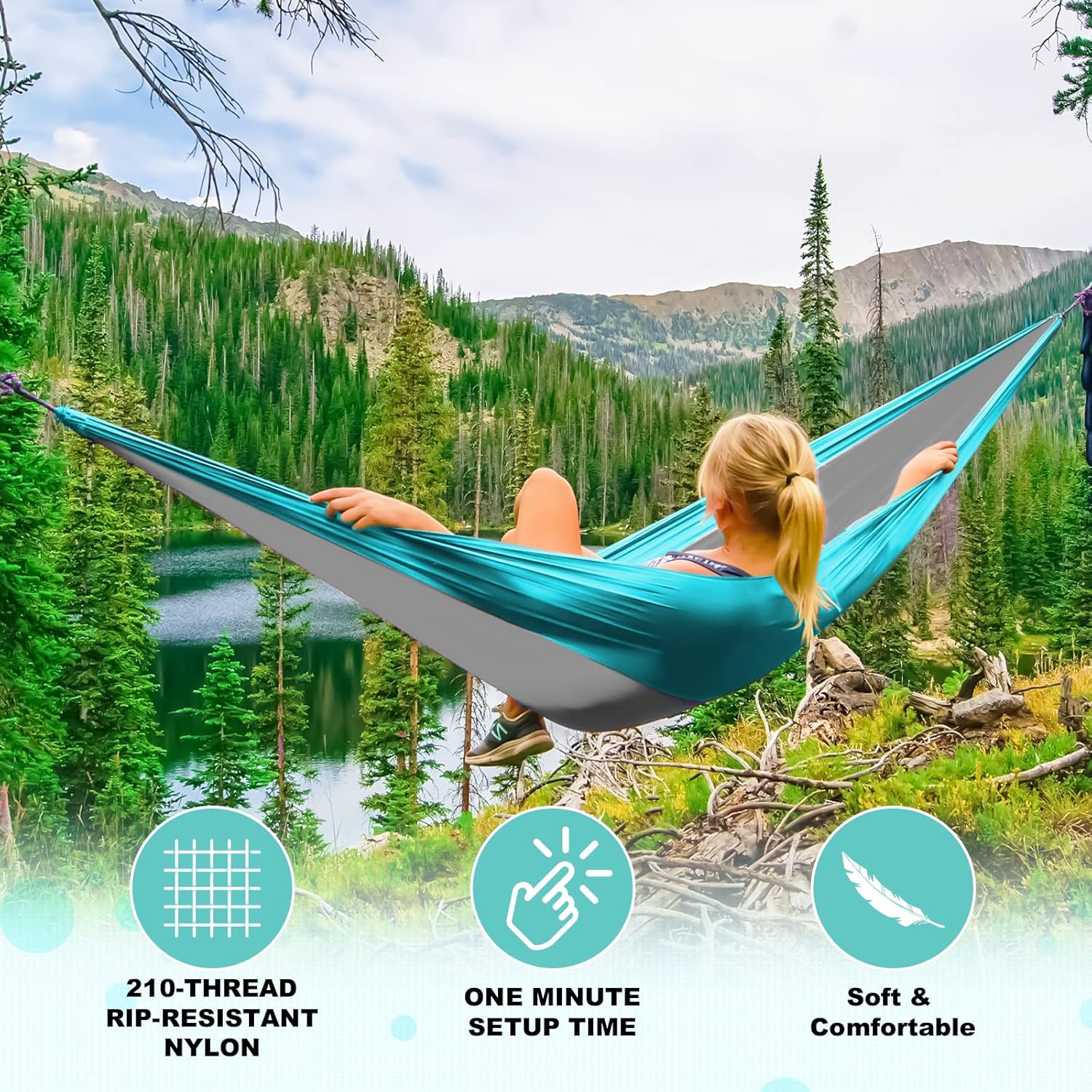 Detalle de SZHLUX Camping Hammock Double & Single Portable Hammocks with 2 Tree Straps and Attached Carry Bag
