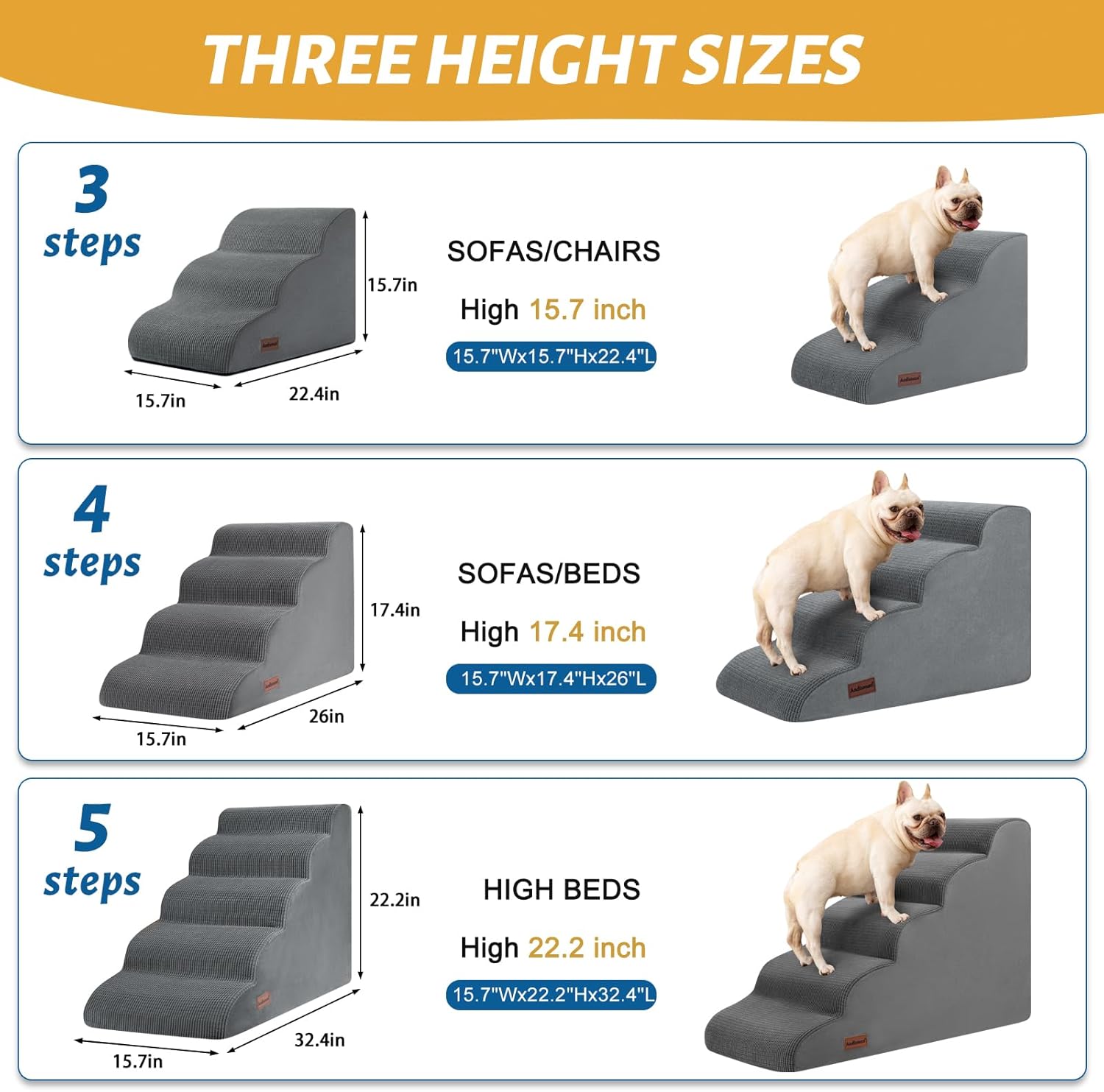 Detalle de Aodisman 3-Step Dog Ramp 15.7" H