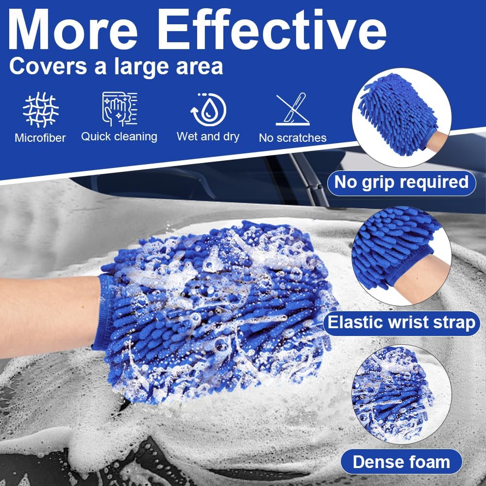 Detalle 2 de Kit di pulizia auto VSSHE: 3 panni microfibra 600 GSM e 2 guanti lavaggio per cura auto e moto