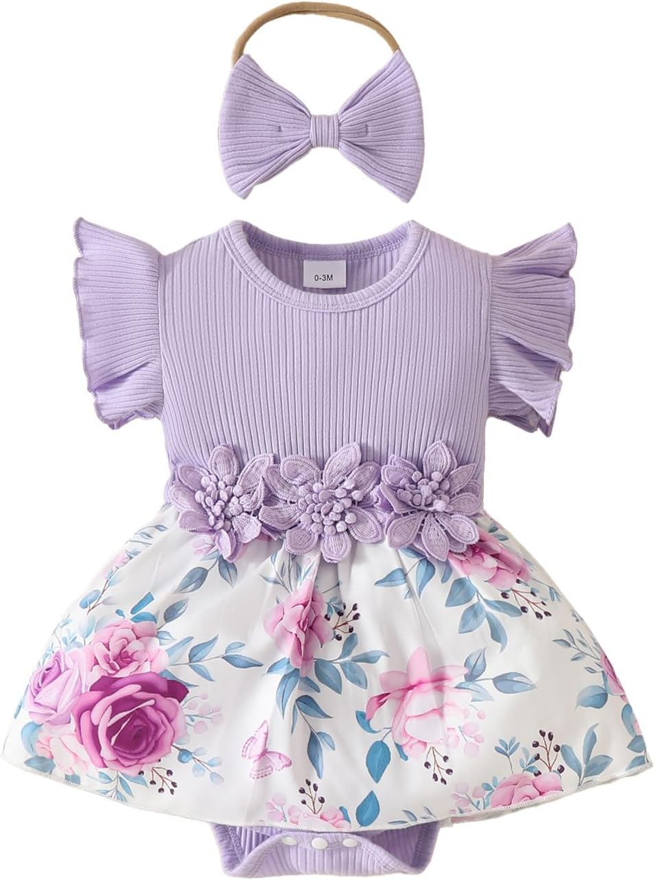 Detalle de QUNERY Baby Girl Clothes 0–18 Months: Ruffle Sleeve Top and Sunflower Dress Set