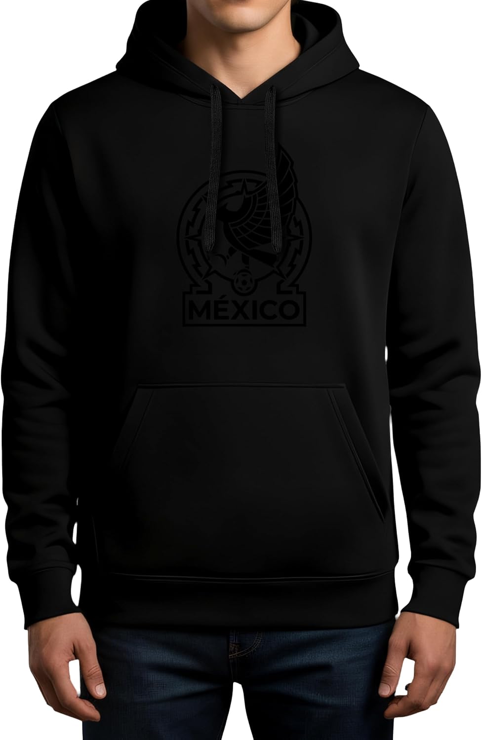 Detalle de Icon Sports Soccer Blackout Hoodie for Mexico National Team (Officially Licensed) – Unisex Long Sleeve Hooded Sweatshirt