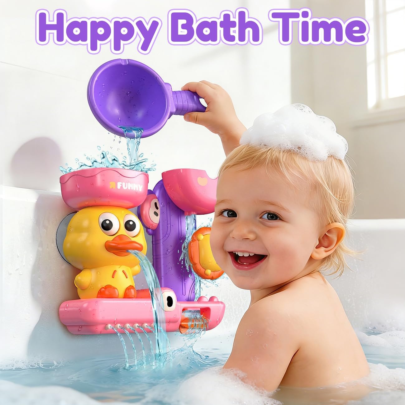 Thumbnail 1 de Bath Toys for Kids Ages 1-3: Adorable Pink Water Play Set with Suction Cups
