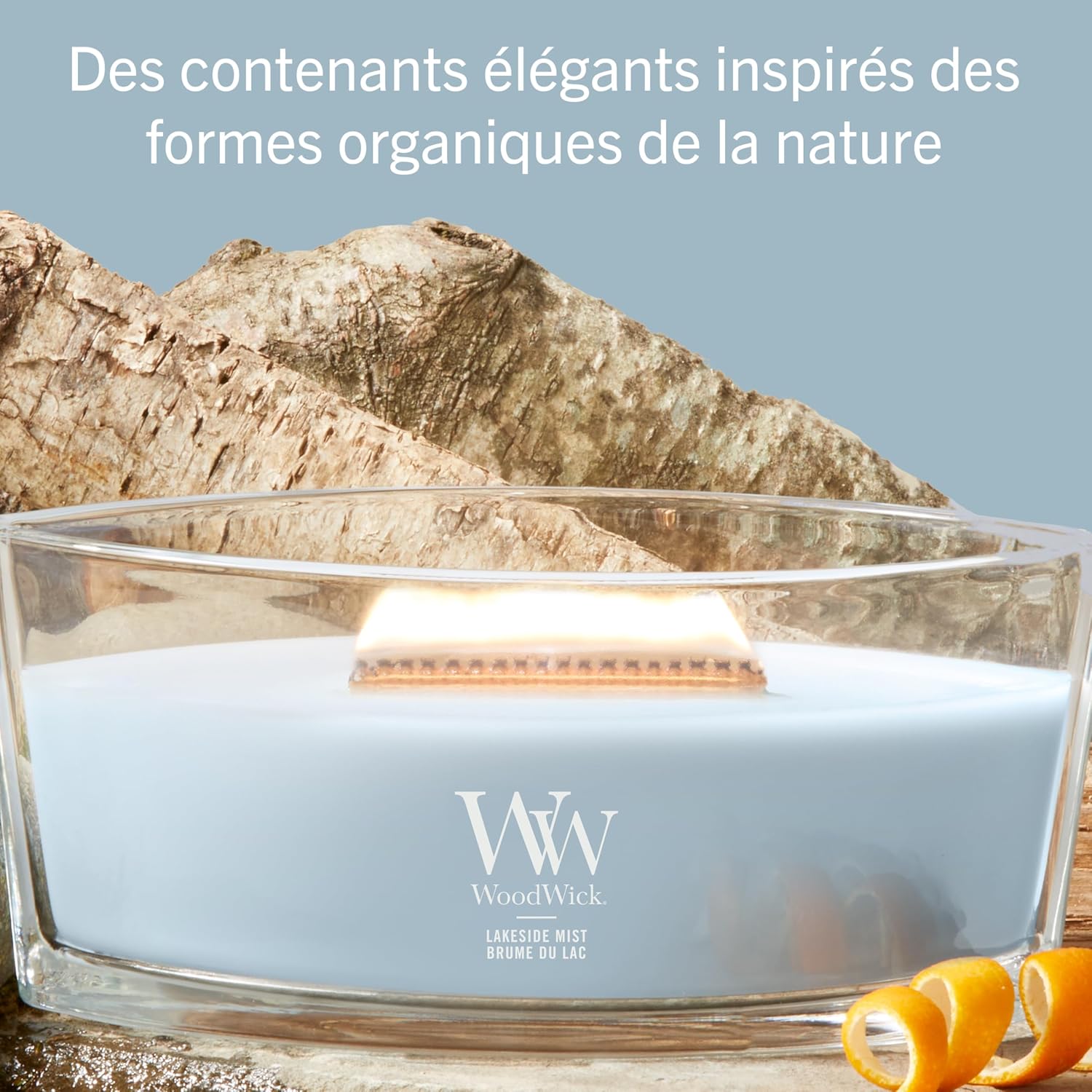 Detalle de WoodWick Bougie parfumée Ellipse Brume du Lac — Cadeau élégant pour femmes