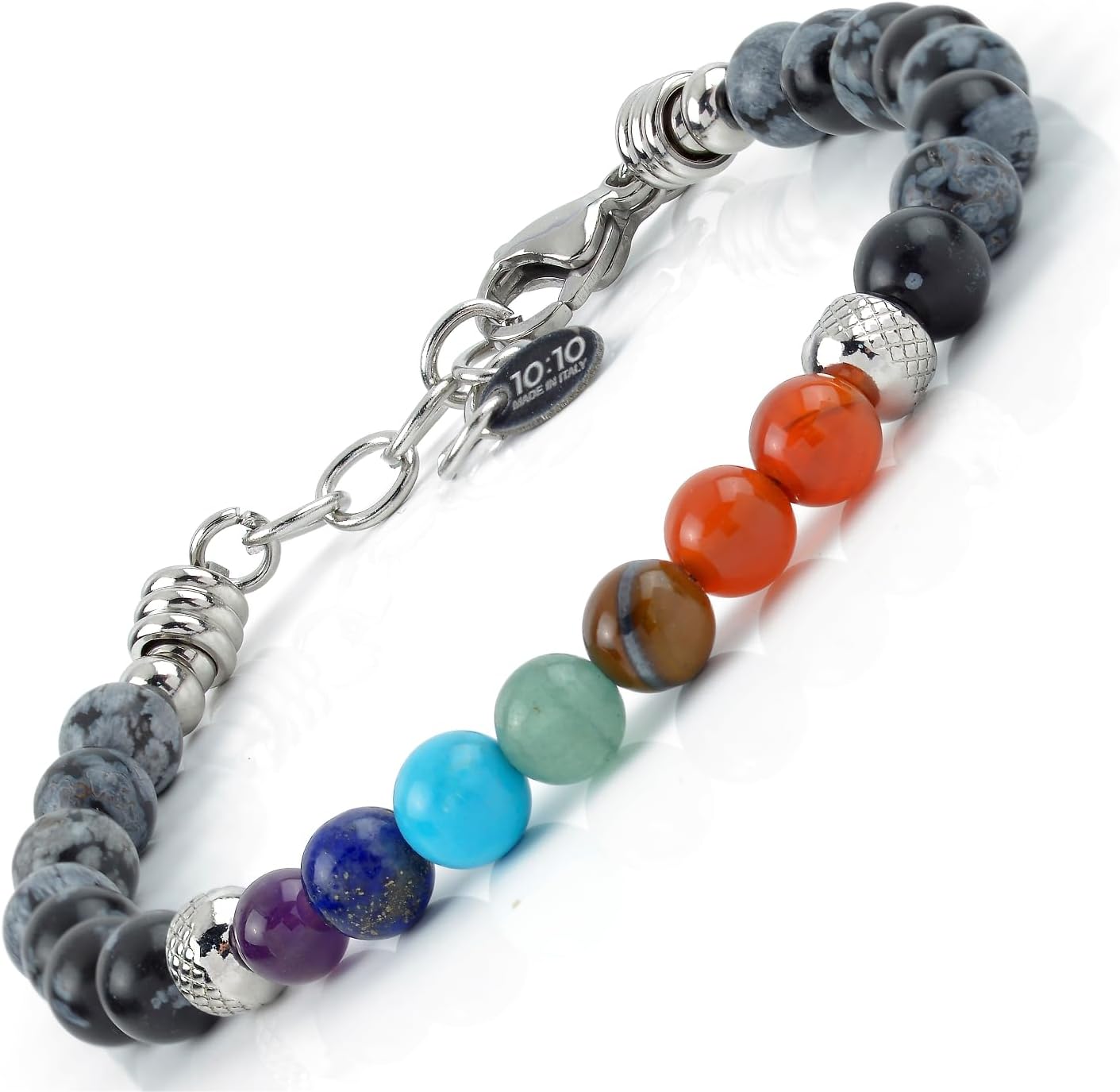 Thumbnail 6 de 10:10 Bracciale 7 Chakra in acciaio inox e pietre naturali da 6 mm, 21 cm con estensione — fatto in Italia