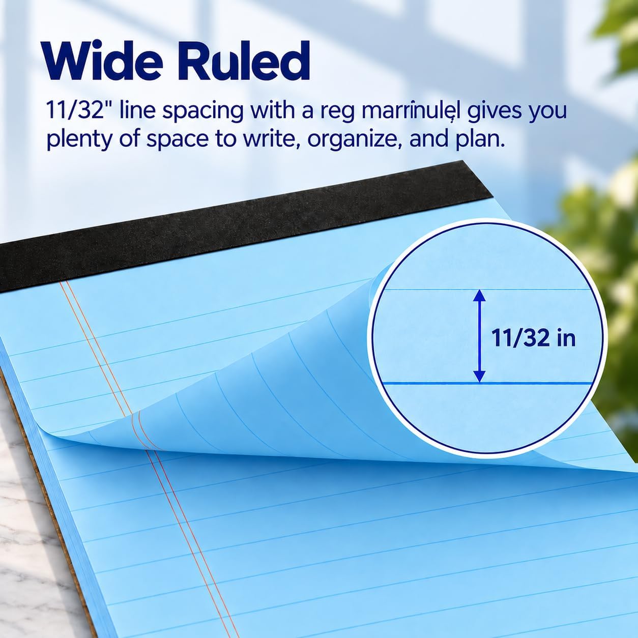 Detalle 2 de KAISA Blue Legal Pads, 8.5 x 11-Inch, Wide-Ruled, Perforated, 6-Pack
