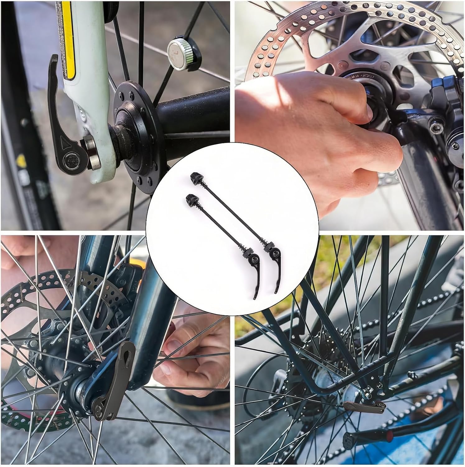 Detalle de Unxuey 2 Pairs Bike Quick Release Skewer Set (Front 145mm, Rear 185mm) – Aluminium Alloy Lever Axles