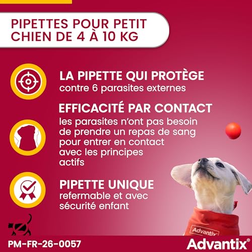 Detalle de Advantix Petit Chien 4–10 kg, 4 pipettes de 1,0 ml – Protection antiparasitaire externe sur 4 semaines