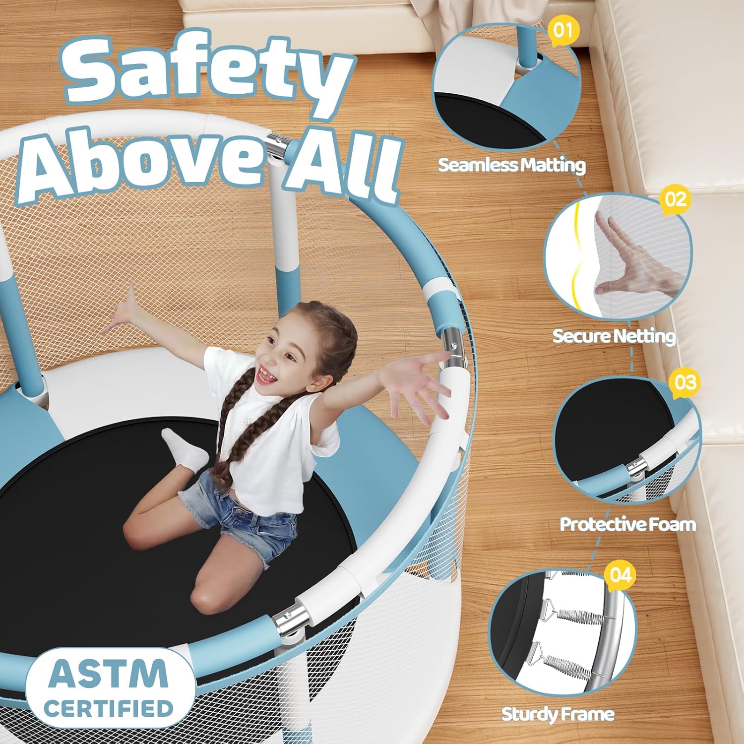 Thumbnail 1 de ZCMHAXJ 55-Inch Indoor/Outdoor Trampoline for Kids – Safe, Quiet, Easy Setup
