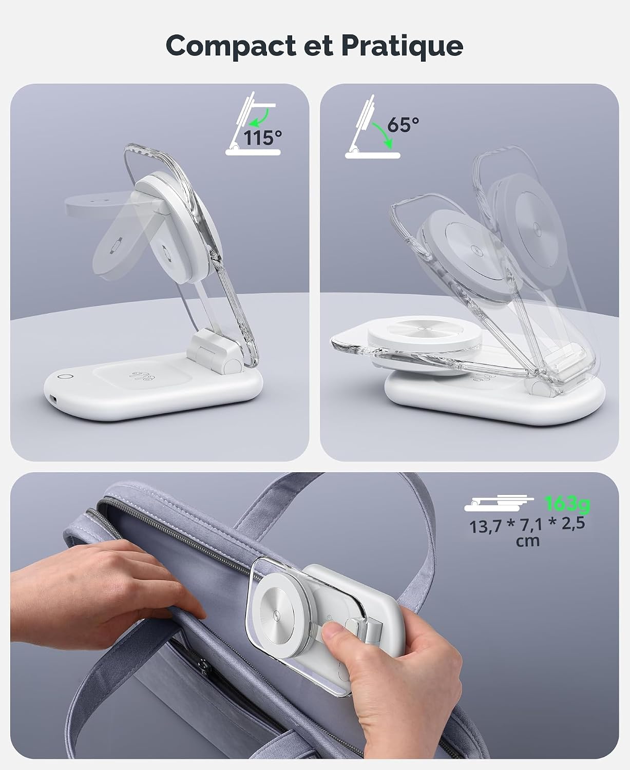 Thumbnail 6 de Chargeur Mag-Safe Wireless 3-en-1 argenté – station de recharge magnétique pour iPhone, Apple Watch et AirPods (lot de 2)