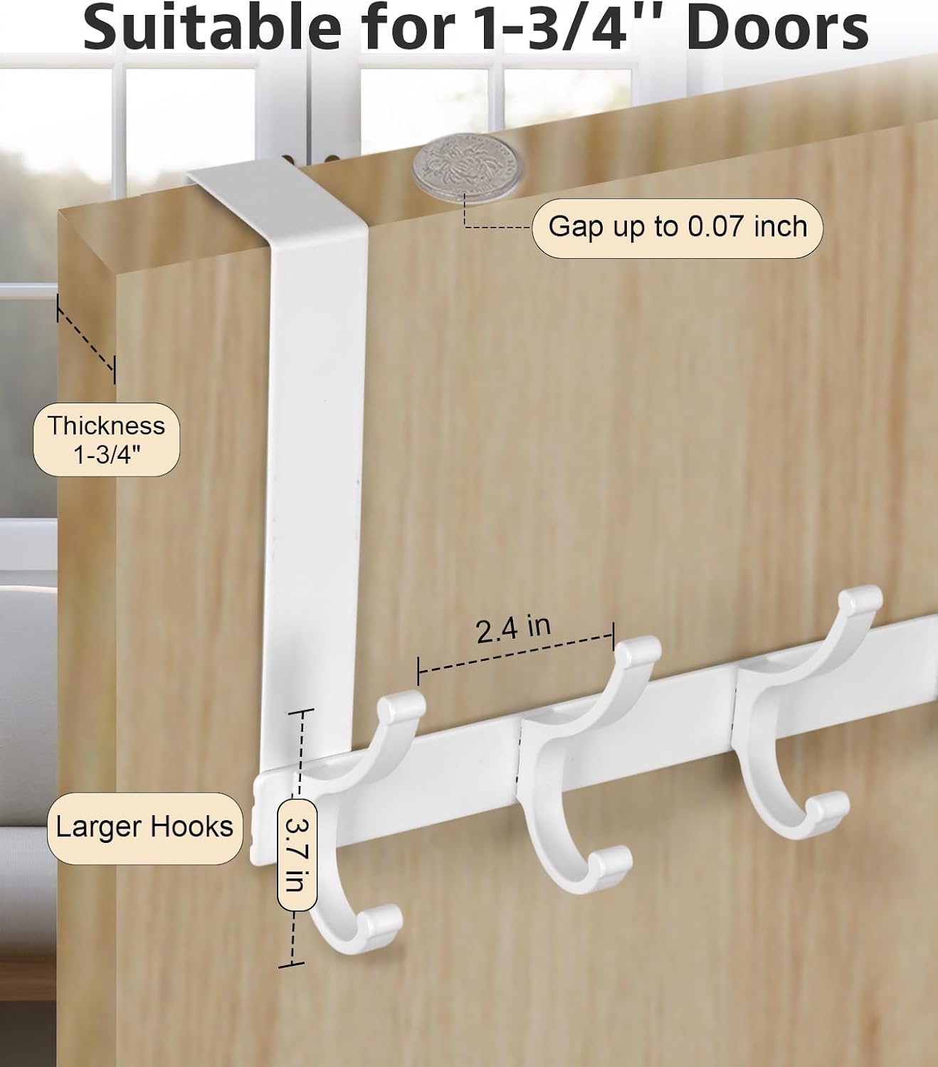 Detalle 2 de Optish Over The Door Hooks – 2 Pack White Door Hanger Hooks for Coats, Towels and Hats