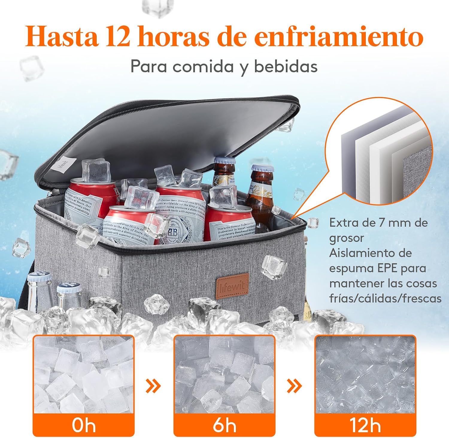Thumbnail 2 de Lifewit Mochila Nevera 24L (hasta 30 latas) gris: térmica portátil para playa, picnic y trabajo
