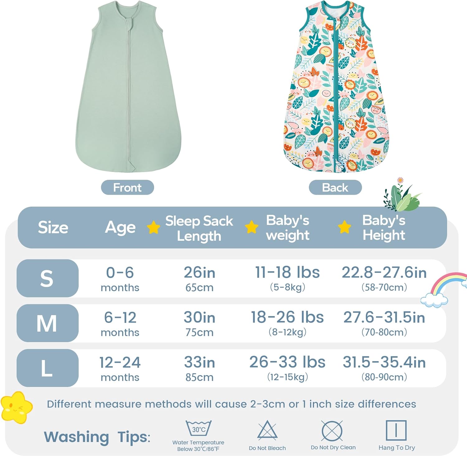 Thumbnail 5 de ZIGJOY Baby Sleeping Bag 0.5 Tog (100% cotton) summer newborn sleep sack, green & flower leaf