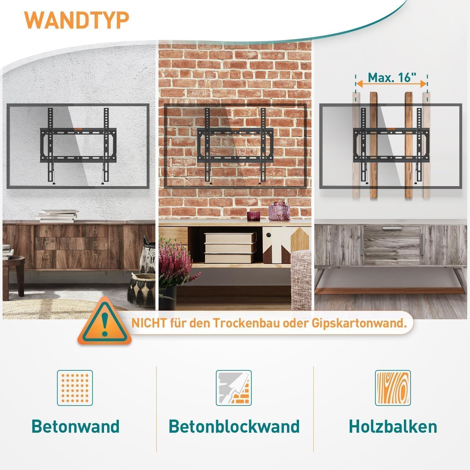 Thumbnail 6 de ELIVED EV3035 feste TV-Wandhalterung (Ultra Slim) für 26–60 Zoll, VESA bis 400x400, bis 45 kg
