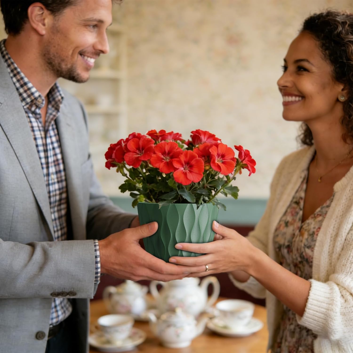 Thumbnail 6 de WSMKSZ 20 cm Wave Texture Plant Pots (5-Pack) with Drainage Holes & Saucers