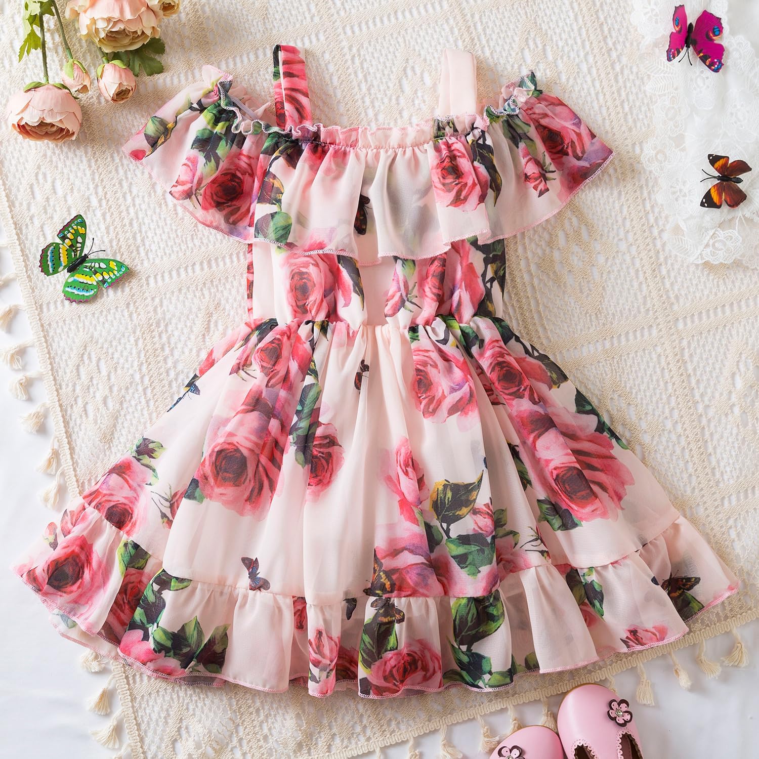 Detalle de NNJXD Little Girl Floral Dress: Casual Summer Princess Tutu Gown for Toddlers
