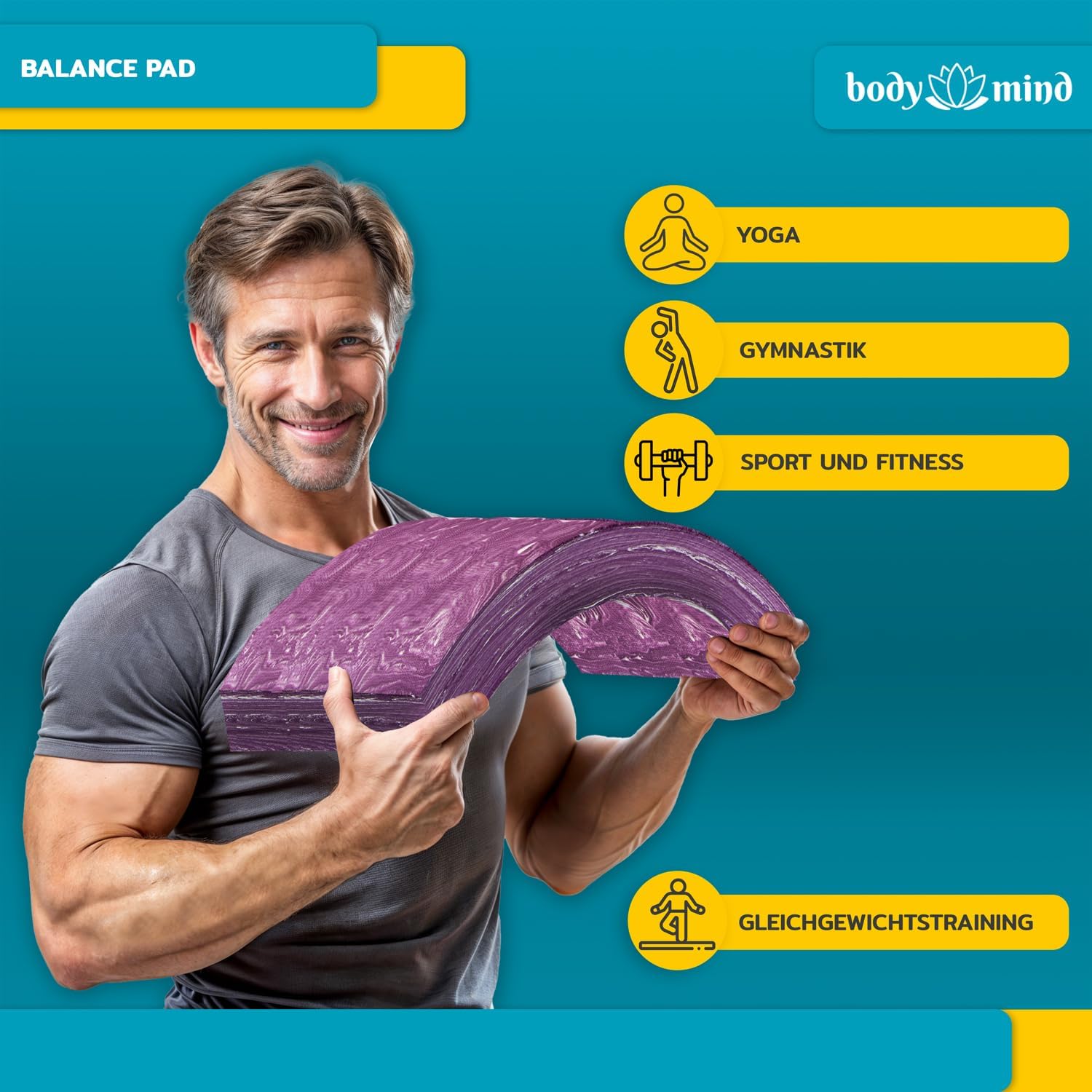 Thumbnail 4 de Body & Mind Balance-Pad — Planche d'équilibre en mousse souple anti-dérapante 40 x 29 cm