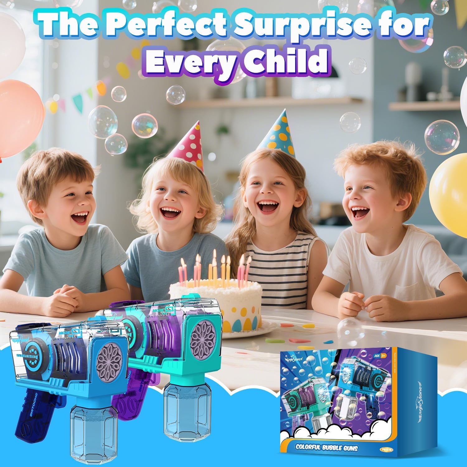 Thumbnail 6 de EagleStone 2 Pack Kids' Bubble Guns (Automatic Bubble Machines with 10-Hole Wands)