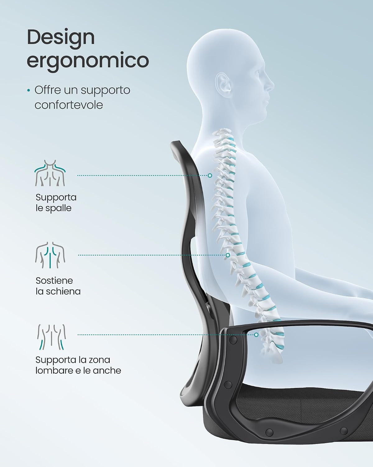 Thumbnail 5 de SONGMICS Sedia Ufficio Ergonomica OBN043BH02 in rete con supporto lombare e funzione oscillante