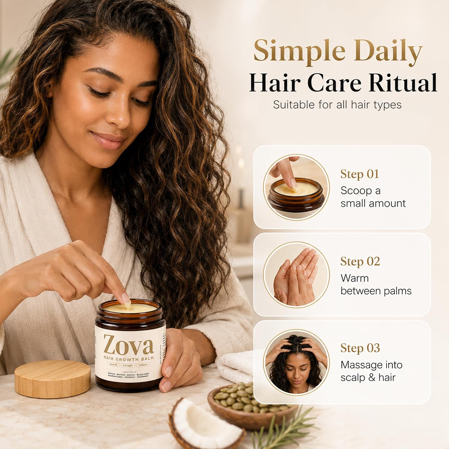 Thumbnail 6 de Zova Hair Growth Balm – Batana, Castor, Argan & Rosemary Oil Blend for Thicker, Stronger Hair