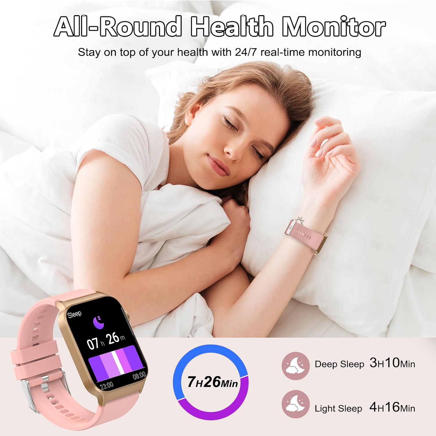 Thumbnail 3 de STECEi 1.85" HD Curved Screen Smart Watch with Bluetooth Calling, Heart Rate & Sleep Tracking (Rose)