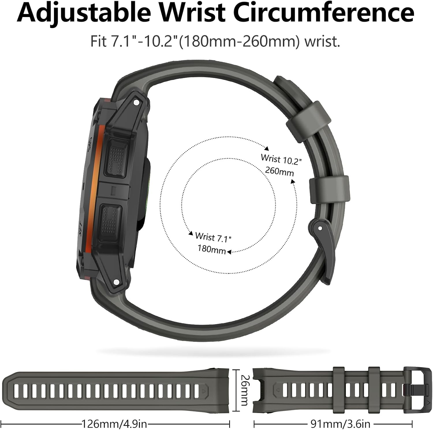 Detalle de OVERSTEP Silicone 26mm Replacement Band for Garmin Instinct 3 50mm