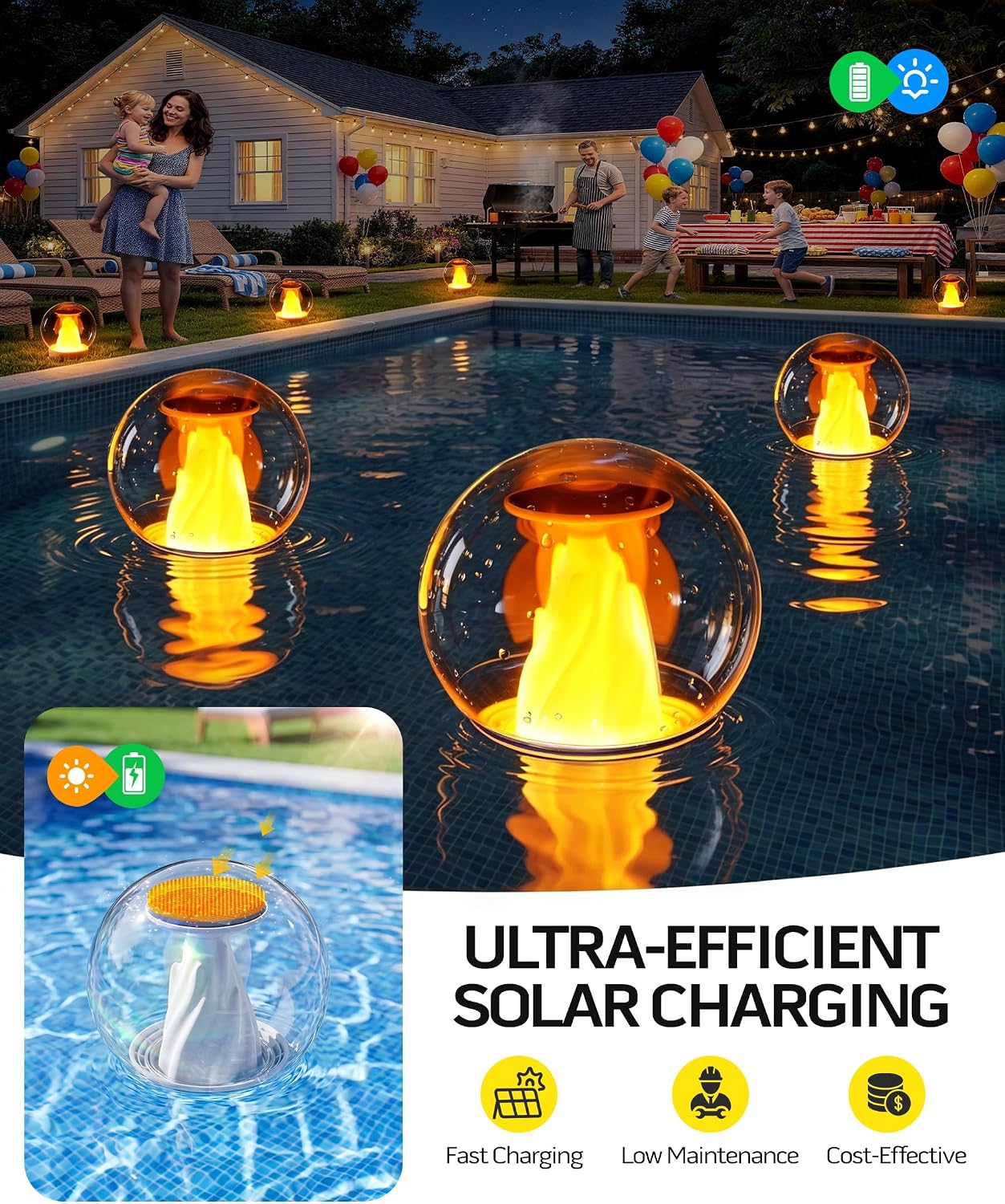 Thumbnail 1 de PoolLeader Lampe Solaire Flottante Piscine – Éclairage LED à Flammes, 2 pièces