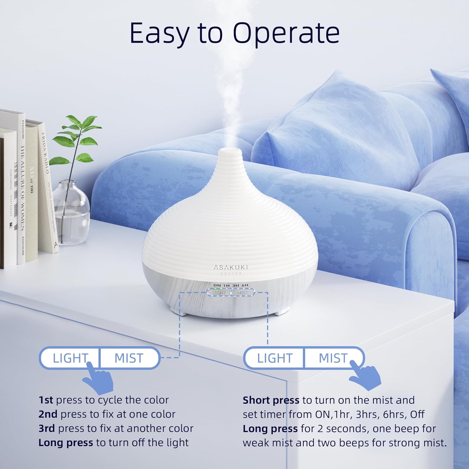 Thumbnail 4 de ASAKUKI Diffuser 300ml – Large Capacity Ultrasonic Aromatherapy Diffuser
