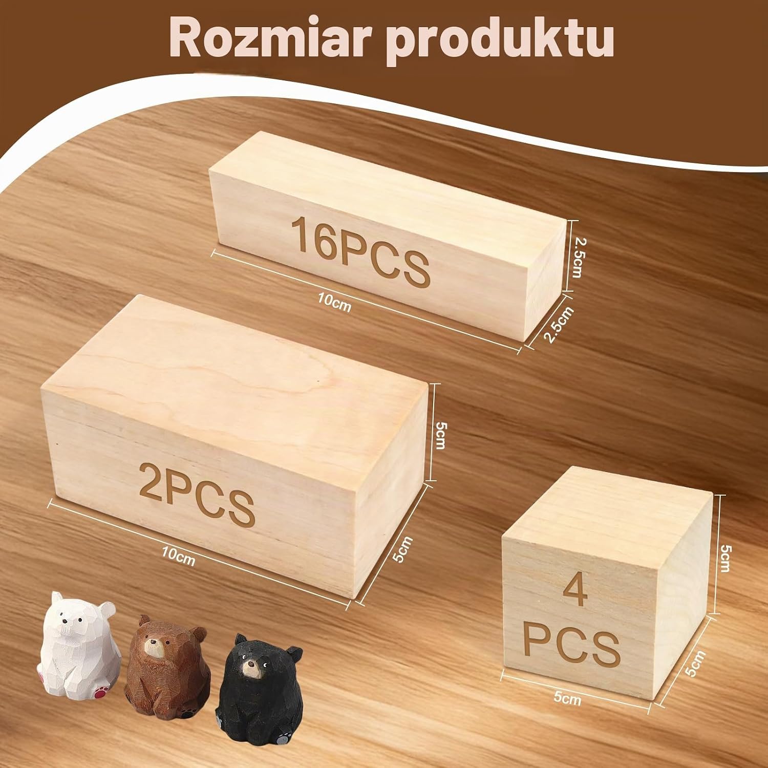 Detalle 2 de lompyeu – 22 klocki z drewna lipowego do rzeźbienia, 3 rozmiary